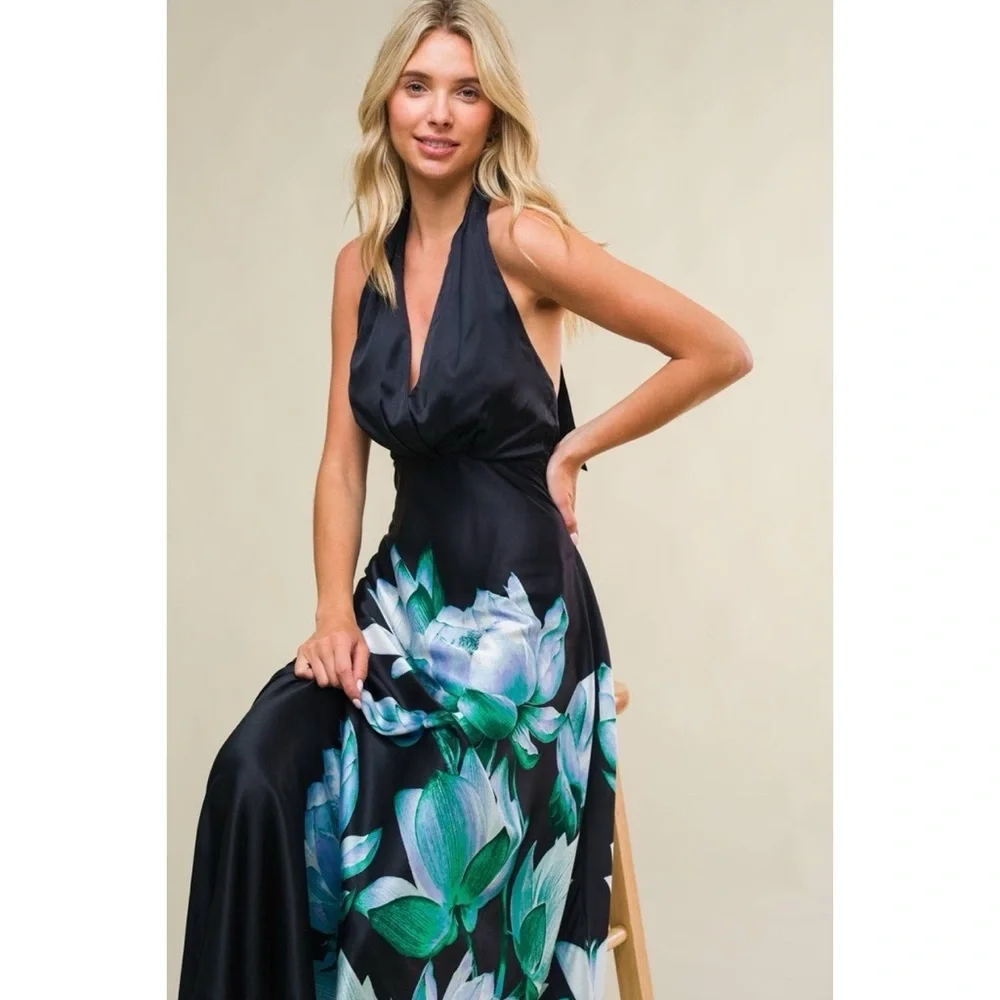 Teal Floral Party Dress - Picture 4 of 5